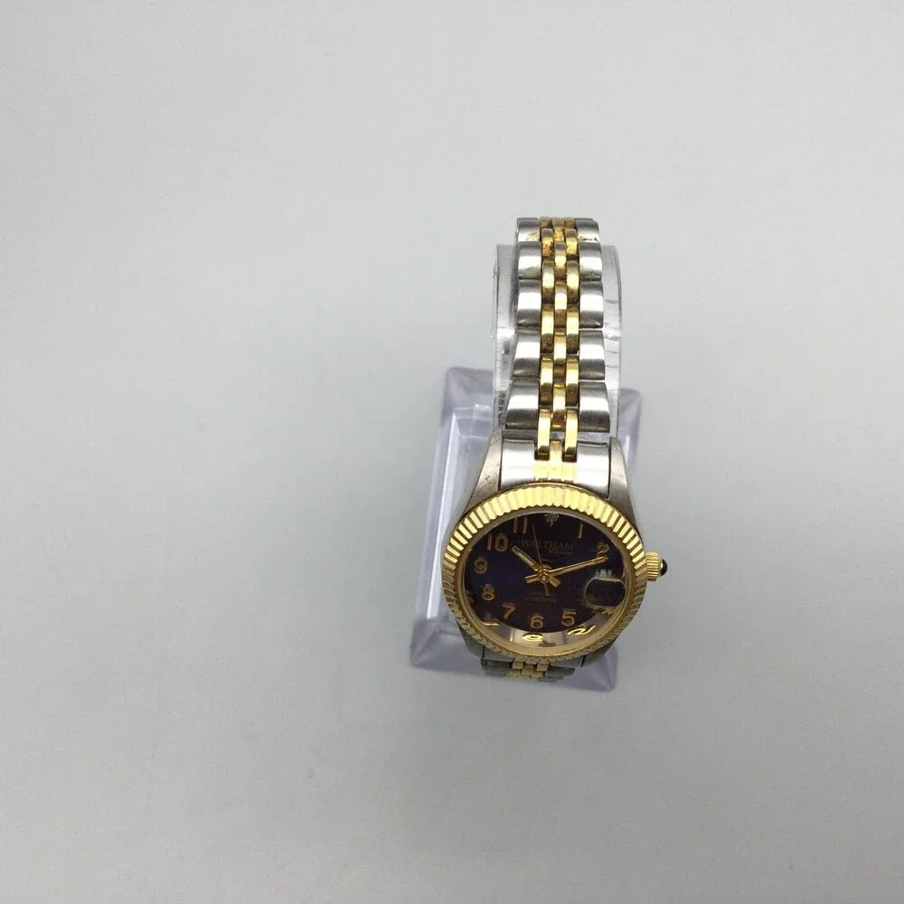 Waltham Womens Watch 24mm Blue Dial Two Tone Diamond Date New Battery 6
